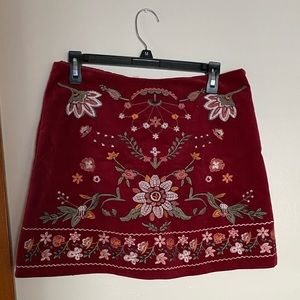 Embroidered Red boutique mini skirt